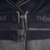 EQUITHÈME Tyrex mit Bauchlatz 600D 300g Navy/Grau Dots EQUITHÈME Tyrex mit Bauchlatz 600D 300g Navy/Grau Dots