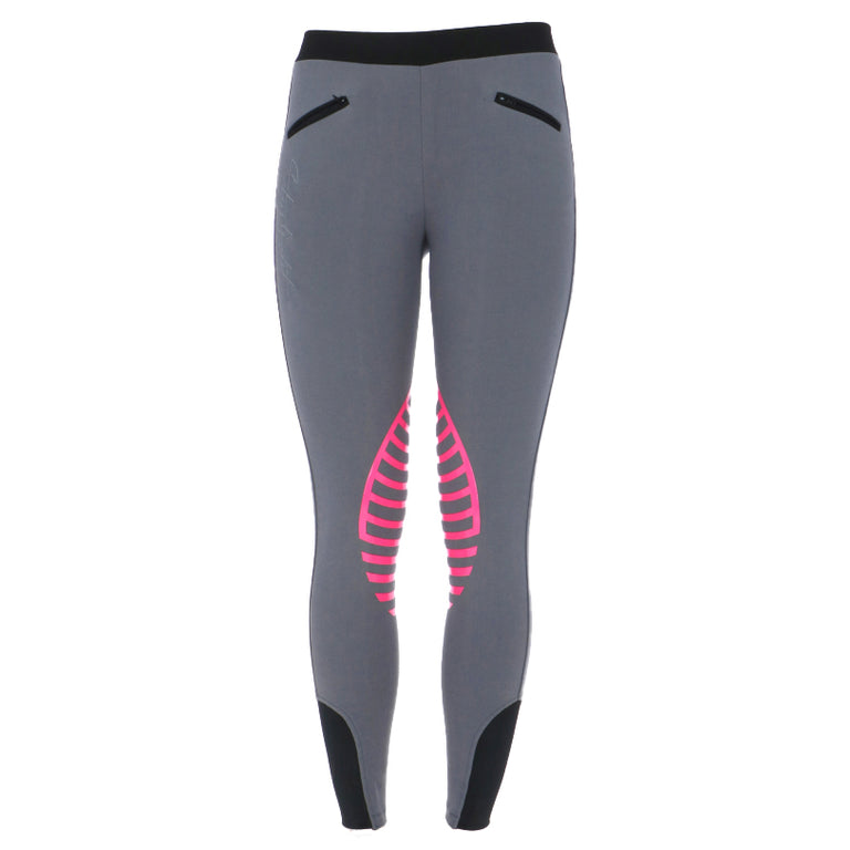 HKM Reitleggings Starlight Silikon Kniebesatz Damen Hellgrau/Rosa