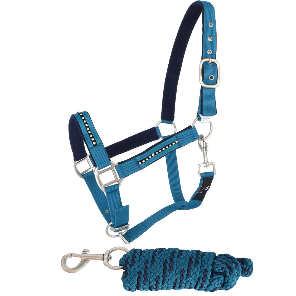 HKM Halfterset Crystal, weich unterlegt Petrol Navy