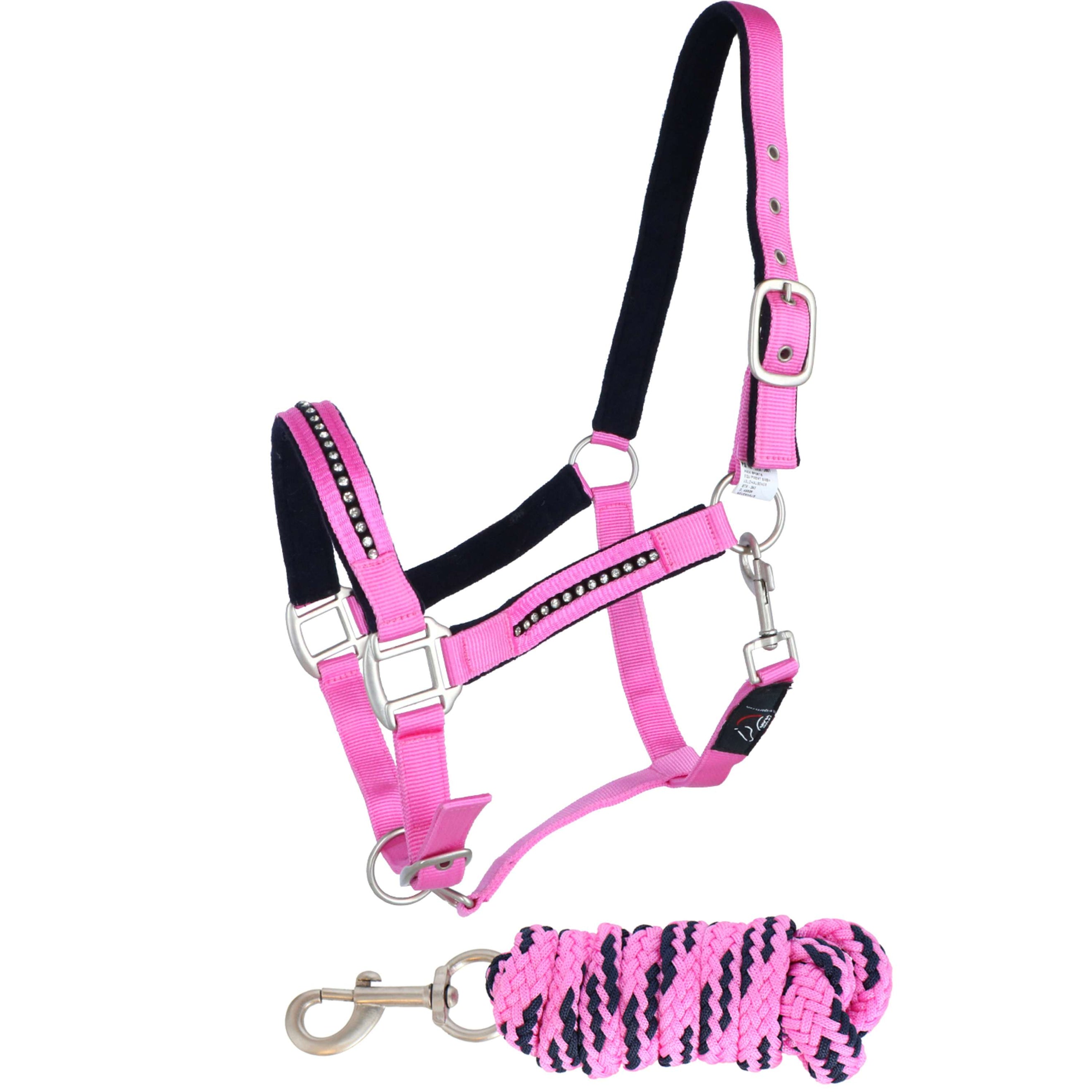 HKM Halfter + StrickSet Crystal, weich unterlegt Rosa Blau HKM Halfter + StrickSet Crystal, weich unterlegt Rosa Blau