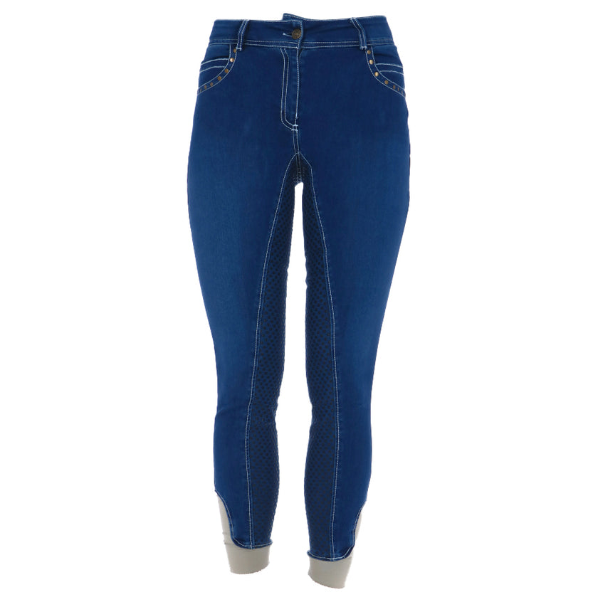 HKM Reithose Pasadena Summer Denim Silikon vollbesatz Jeans Blau