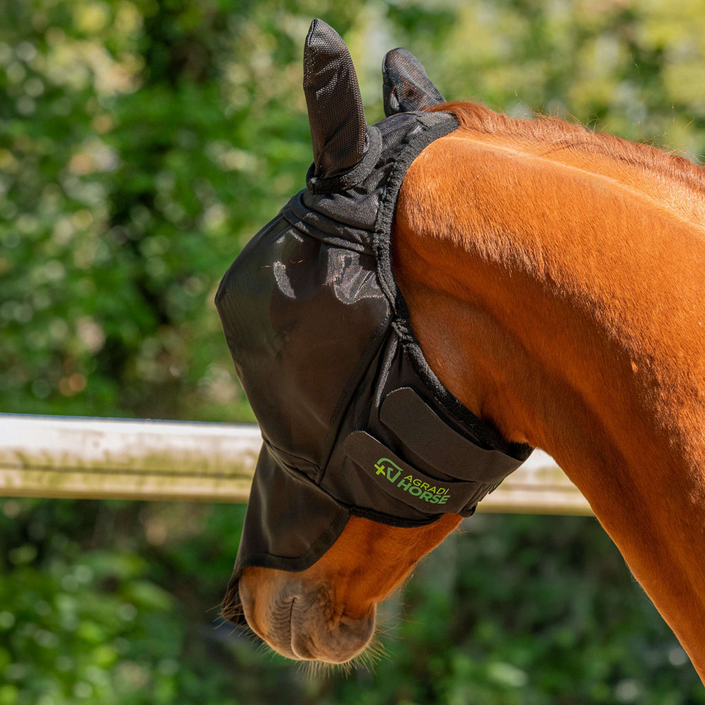Agradi Horse Fliegenmaske Fine Mesh mit Ohren und Nase Schwarz