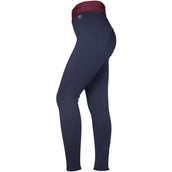 EQUITHÈME Reitleggings Tea Pull-On Silikon Kniebesatz Marineblau/Pflaumenrot