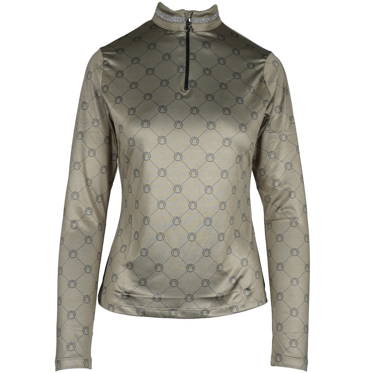 Montar Shirt MoAvina Monogram Caviar Crystal Deco Lange Ärmel Dusty Green