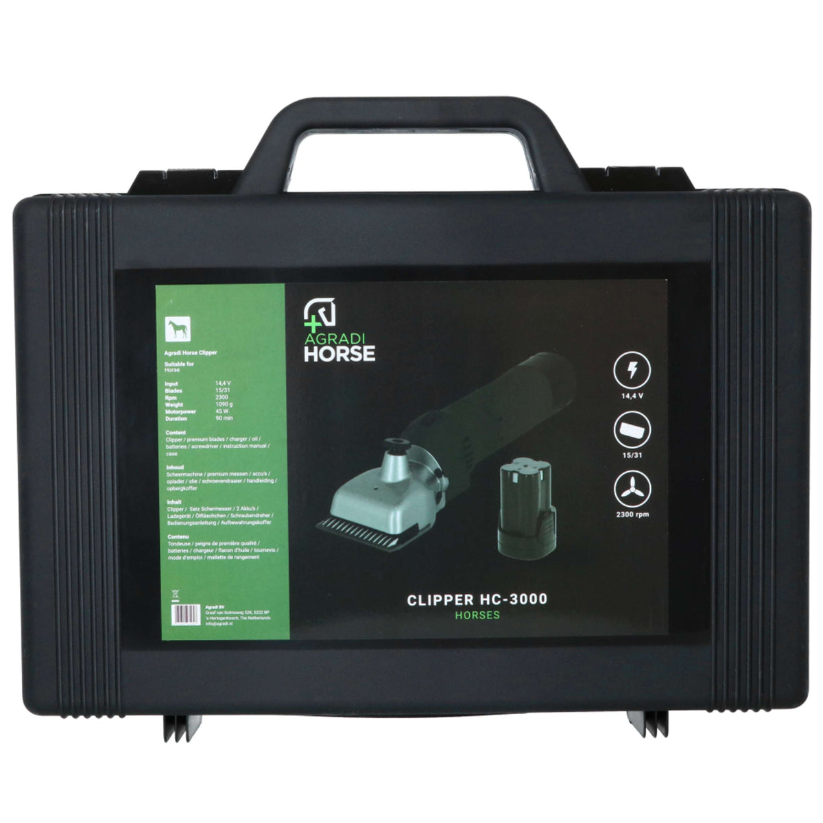 Agradi Horse Schermaschine FarmClipper HC-3000 Akku2 31/15 Zähne Pferd Grün
