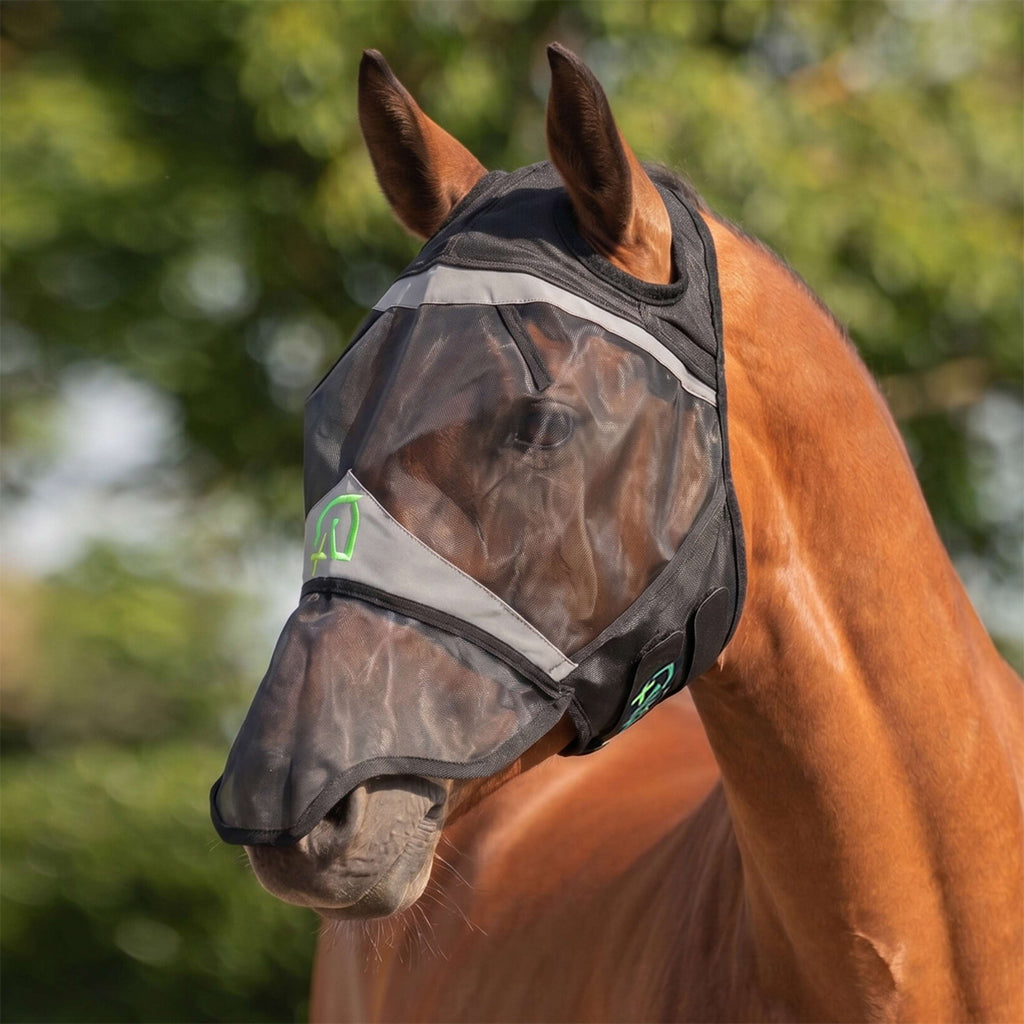 Agradi Horse Fliegenmaske Fine Mesh mit Ohrausschnitt und Nase Schwarz