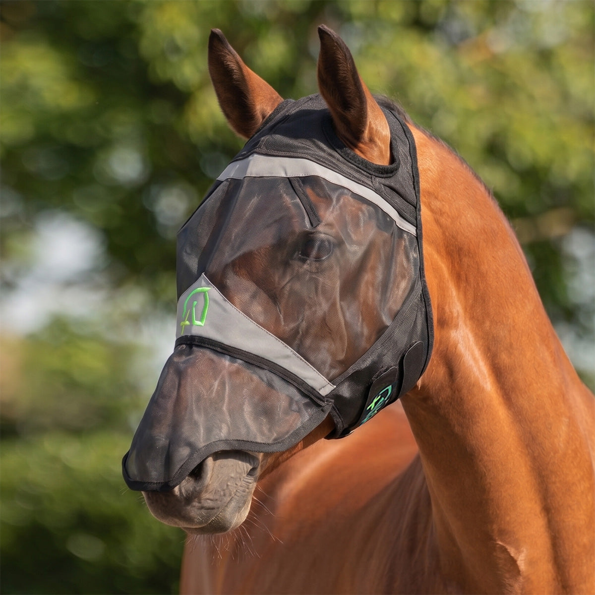 Agradi Horse Fliegenmaske Fine Mesh mit Ohrausschnitt und Nase Schwarz