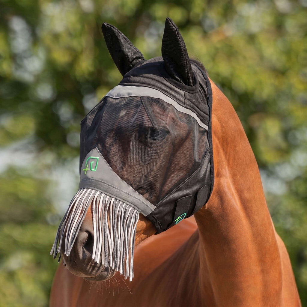 Agradi Horse Fliegenmaske Fine Mesh mit Ohren und Fransen Schwarz