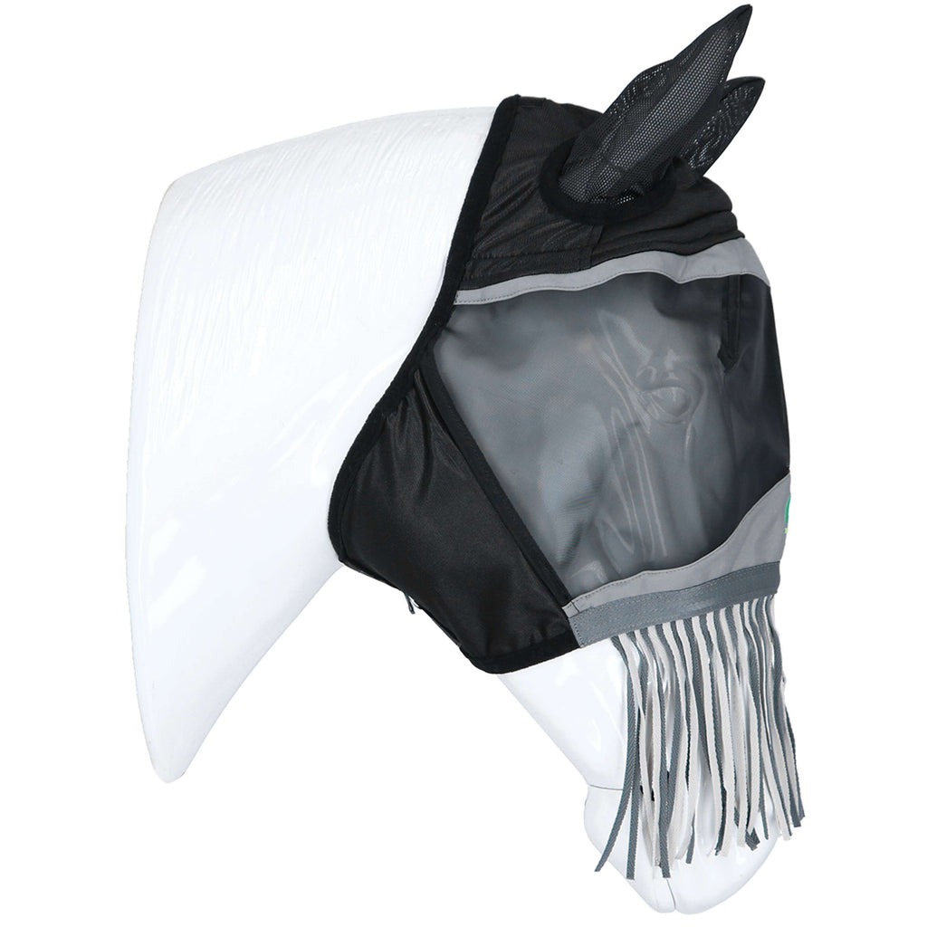 Agradi Horse Fliegenmaske Fine Mesh mit Ohren und Fransen Schwarz