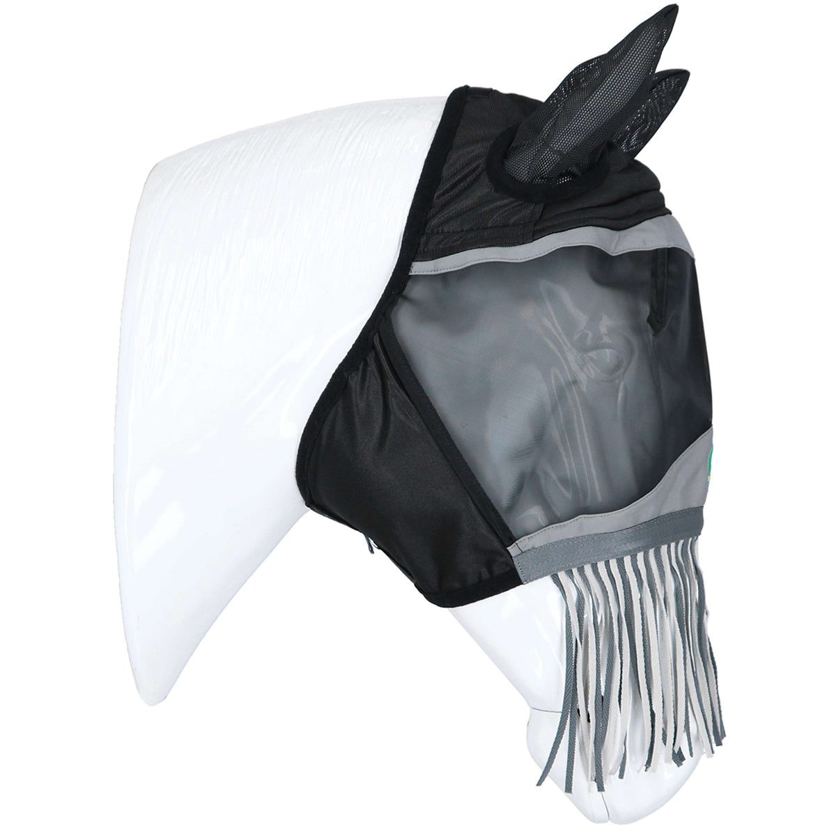 Agradi Horse Fliegenmaske Fine Mesh mit Ohren und Fransen Schwarz