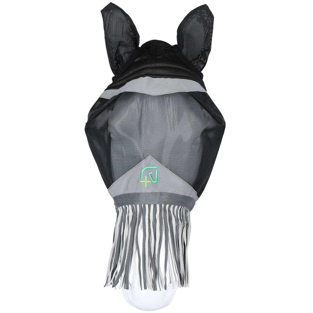 Agradi Horse Fliegenmaske Fine Mesh mit Ohren und Fransen Schwarz