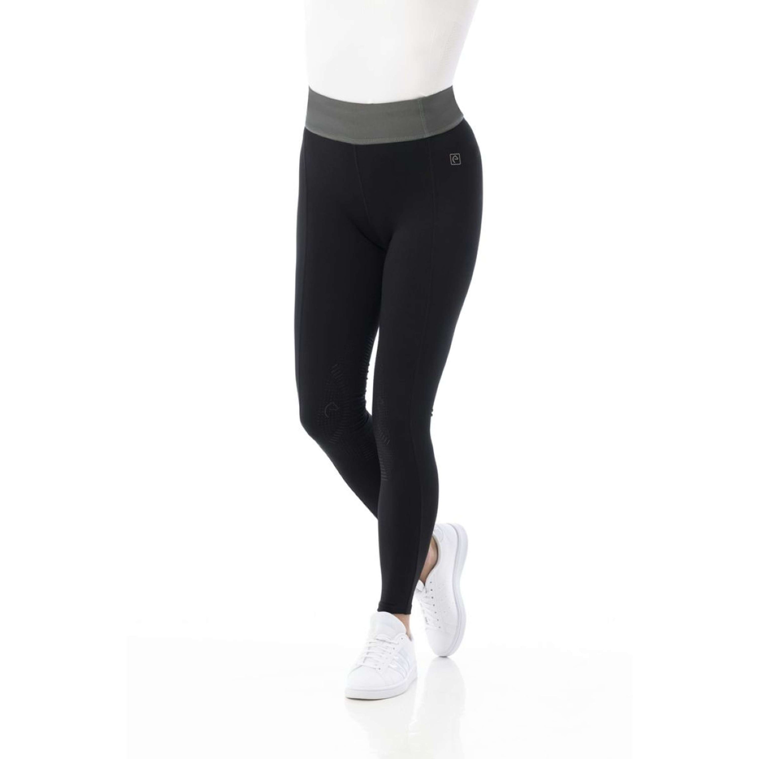 EQUITHÈME Reitleggings Tea Pull-On Silikon Kniebesatz Schwarz/Khaki