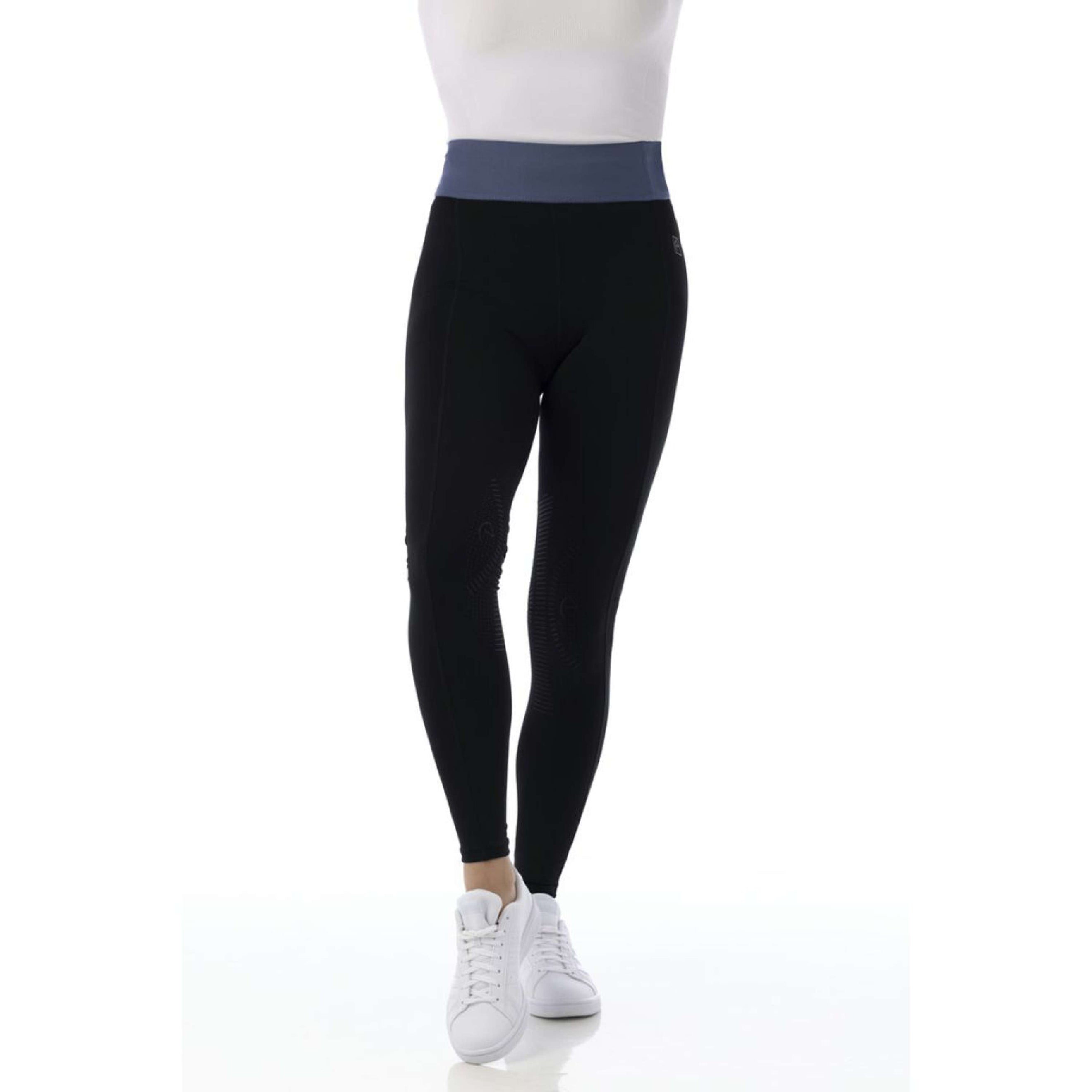 EQUITHÈME Reitleggings Tea Pull-On Silikon Kniebesatz Schwarz/Jeans