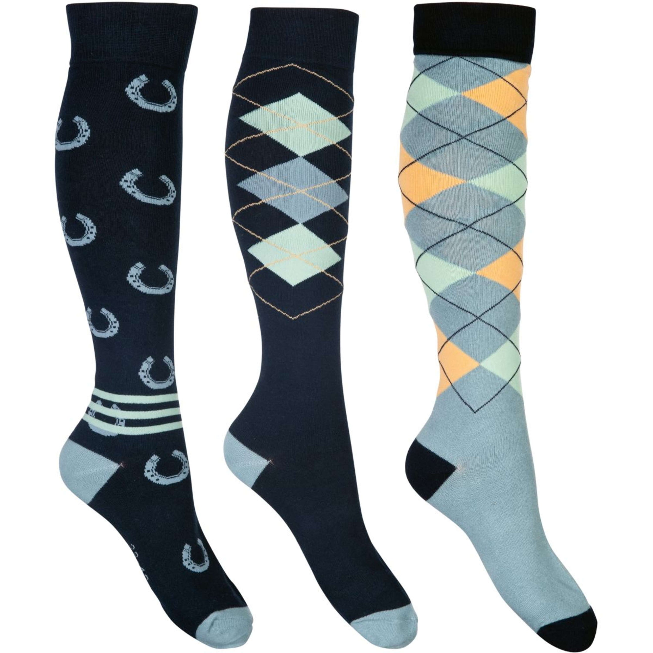 HKM Reitsocken Cardiff Set von 3 Dunkelblau/Sage HKM Reitsocken Cardiff Set von 3 Dunkelblau/Sage