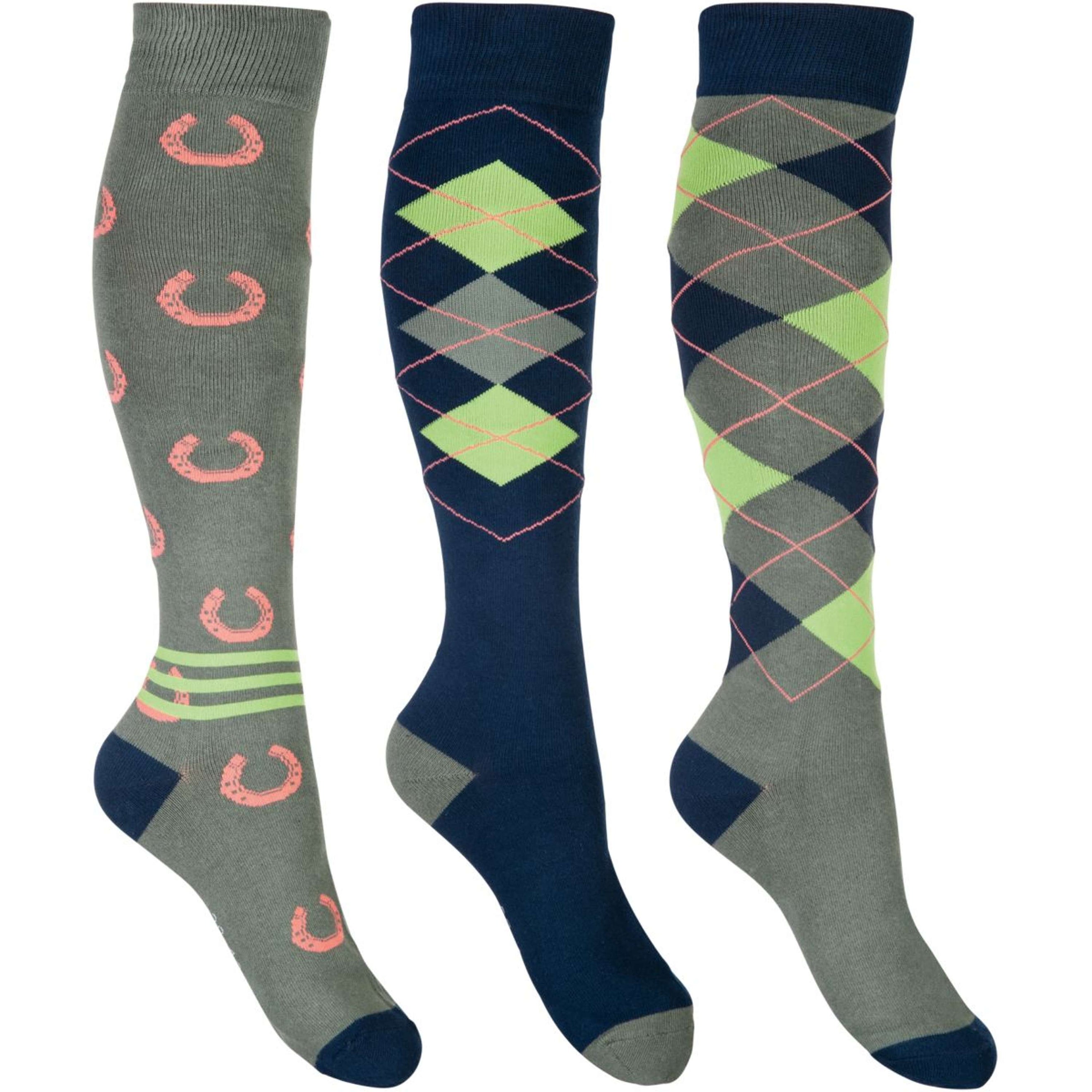 HKM Reitsocken Cardiff Set von 3 Marineblau Olive HKM Reitsocken Cardiff Set von 3 Marineblau Olive