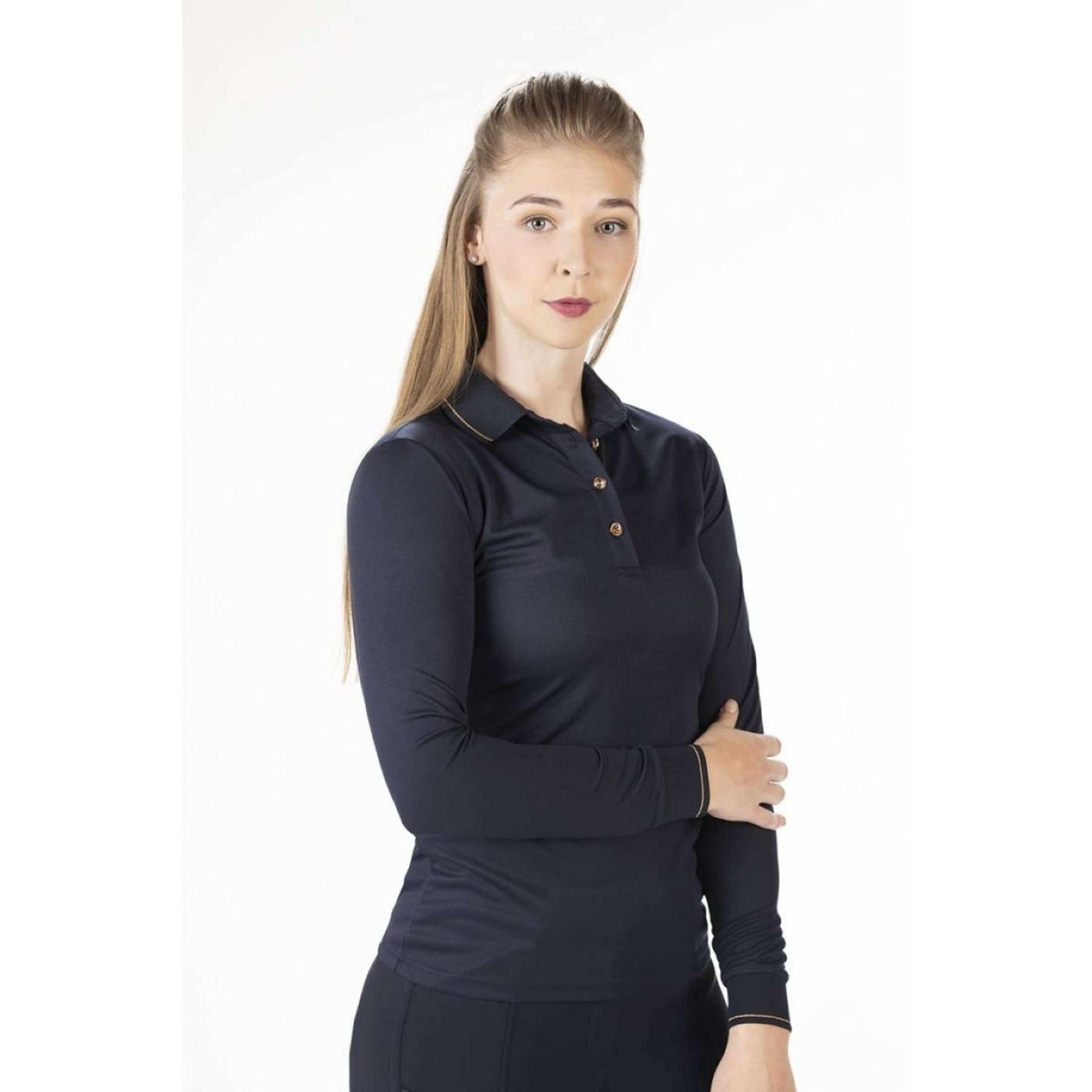 HKM Poloshirt Rosegold Glamour Longsleeve Dunkelblau/Rosegold