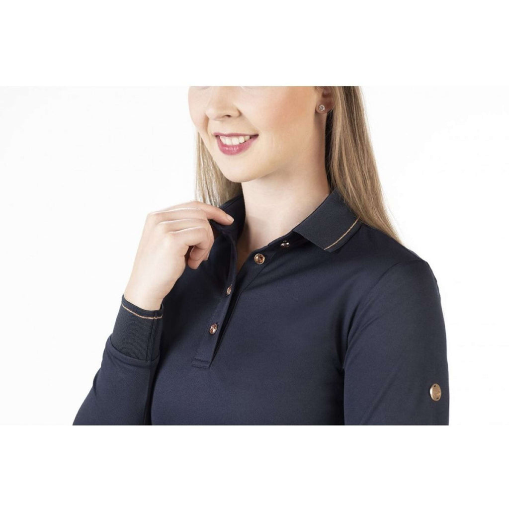 HKM Poloshirt Rosegold Glamour Longsleeve Dunkelblau/Rosegold