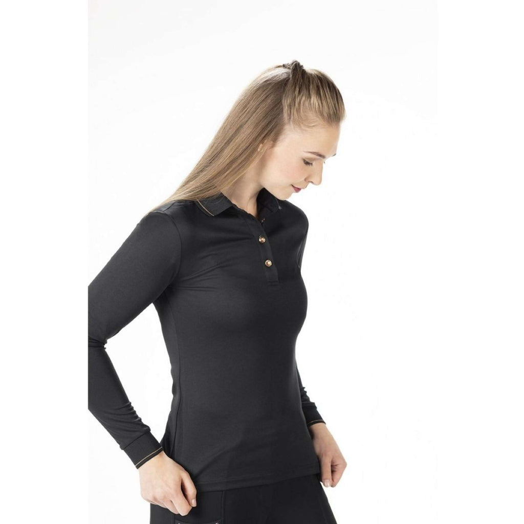 HKM Poloshirt Rosegold Glamour Longsleeve Schwarz/Rosegold
