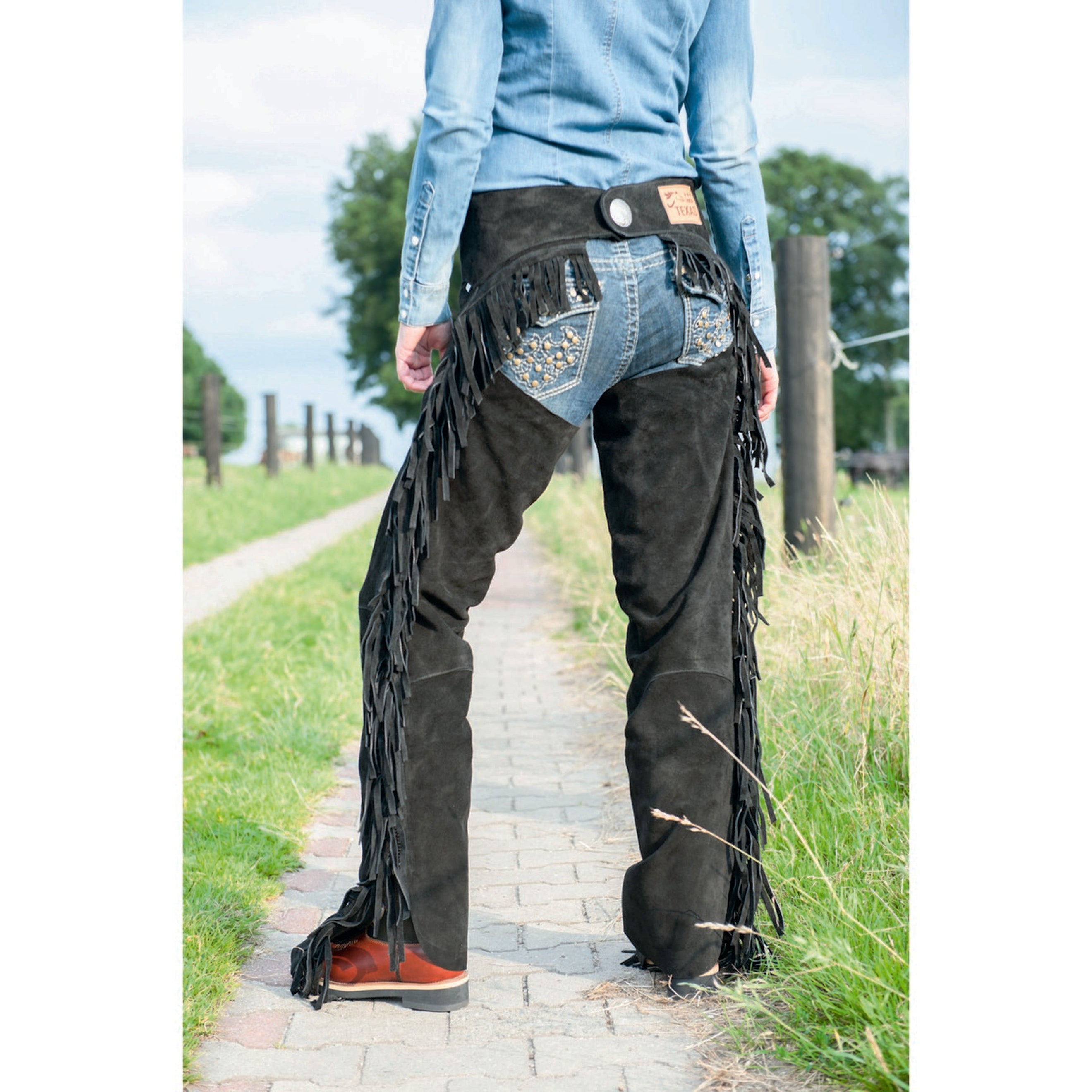 HKM Western ShowChaps mit FrYearsen Schwarz HKM Western ShowChaps mit FrYearsen Schwarz