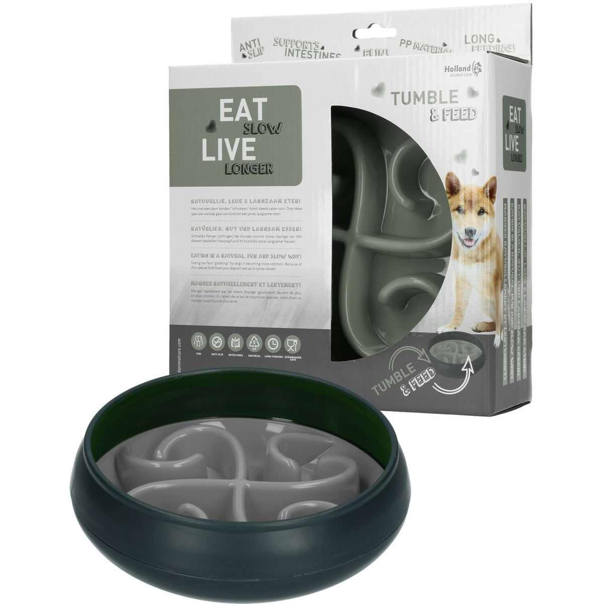 Eat Slow Live Longer Tumble Feeder Grau