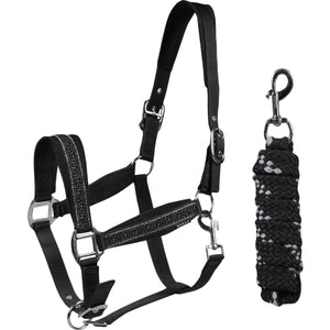 Horka Halfterset Equestrian Pro Crystals & Pearls Schwarz