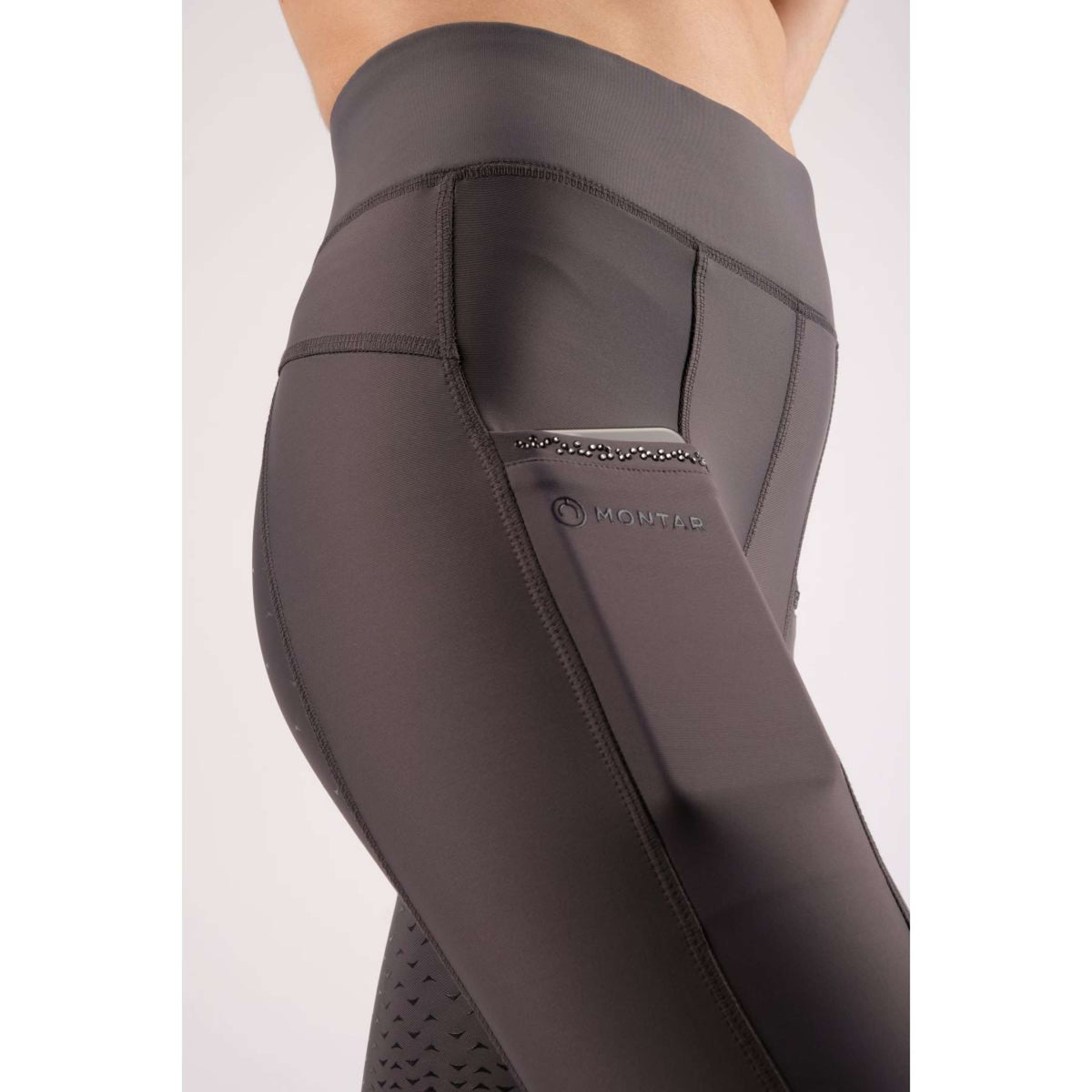 Montar Reitleggings Linnea Pull On Crystal Pocket Full Grip Grau