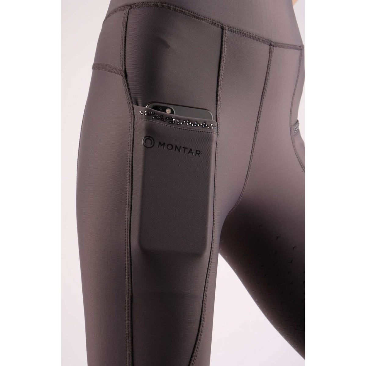 Montar Reitleggings Linnea Pull On Crystal Pocket Full Grip Grau