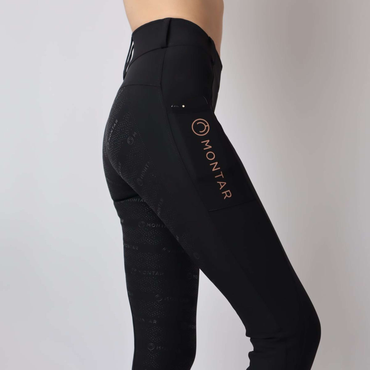 Montar Reitleggings Michelle Rosegold Logo Schwarz