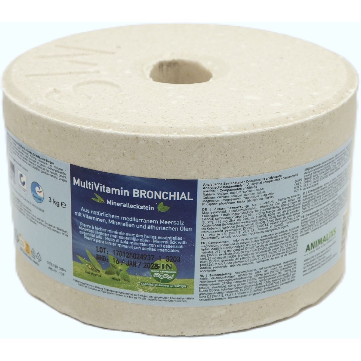 Animalixs Leckstein Multivitamine-Bronchial Weiß