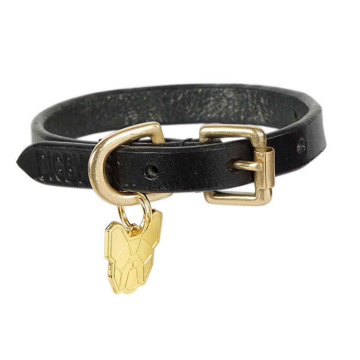 Digby & Fox Halsband Vlak Leder Schwarz