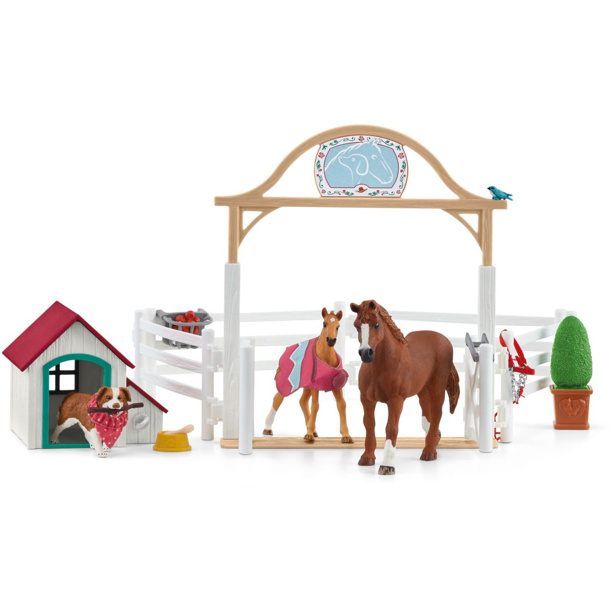 Schleich Playset Horse Club Horse Club Hannahs Gastpferde mit Hündin Weiß/Braun