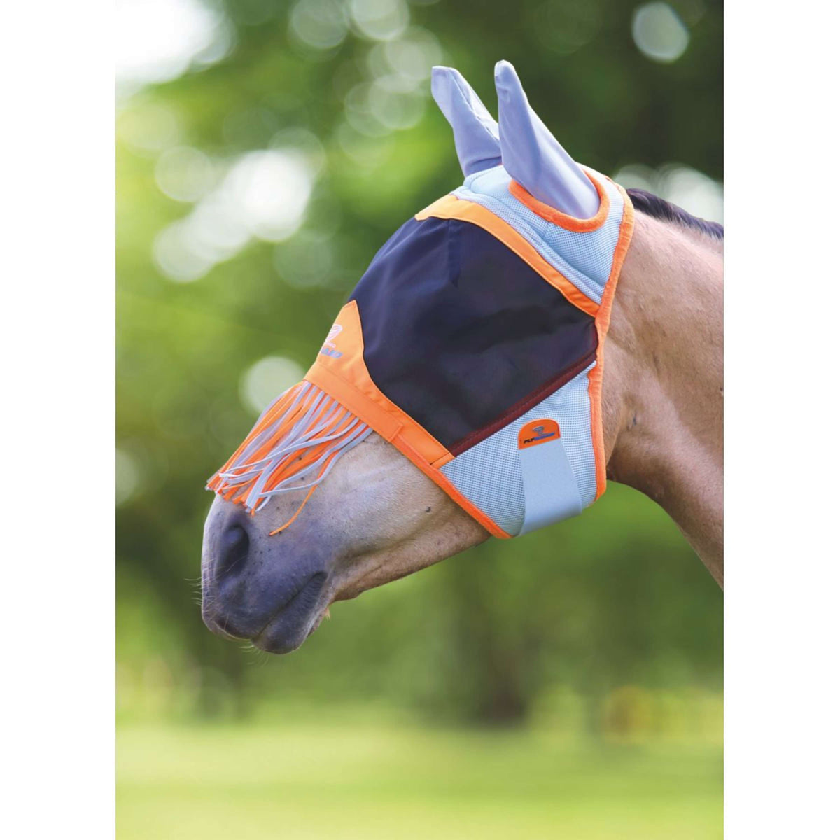 Shires Fliegenmaske Air Motion mit Ohren und Fransen Orange