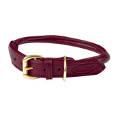 WeatherBeeta Dog Collar Rolled Leather Maroon Red