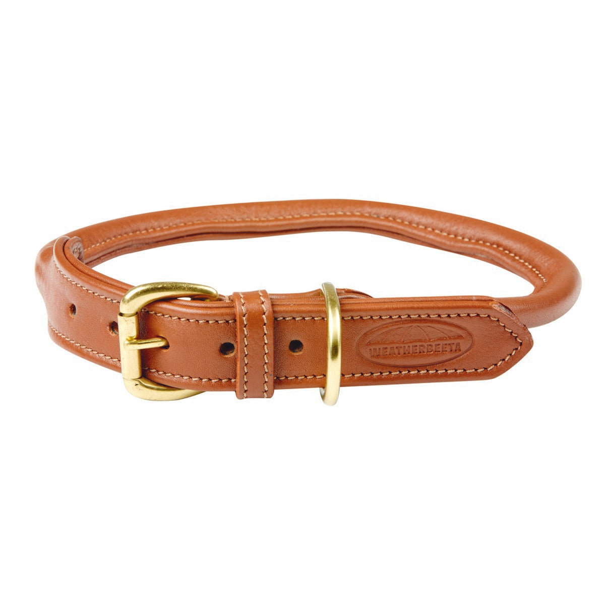 WeatherBeeta Dog Collar Rolled Leather Tan