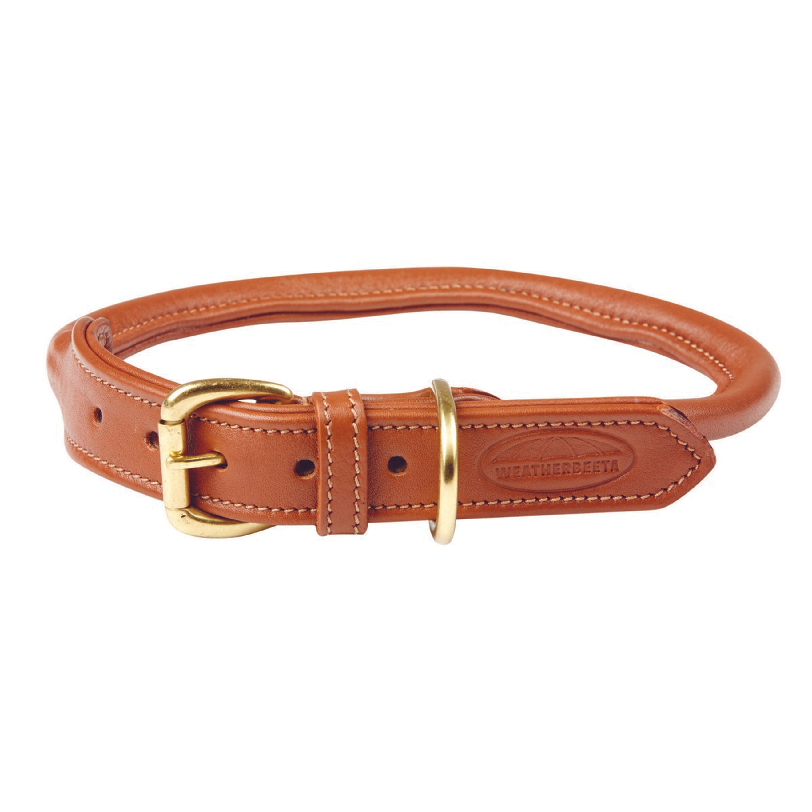 WeatherBeeta Dog Collar Rolled Leather Tan