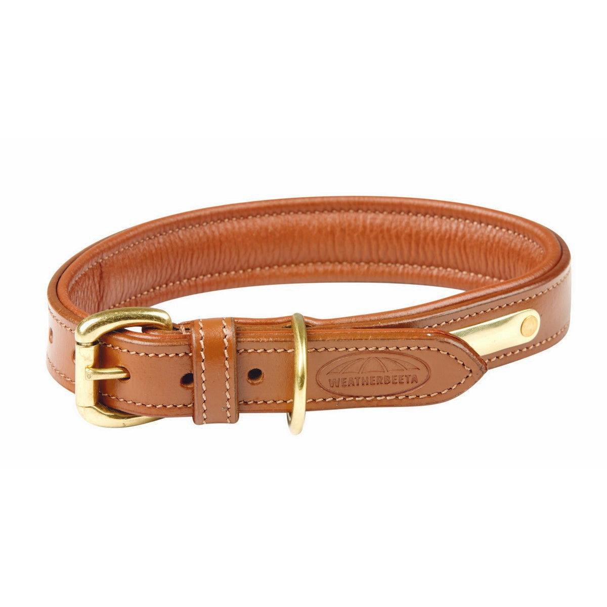 WeatherBeeta Dog Collar Padded Leather Tan
