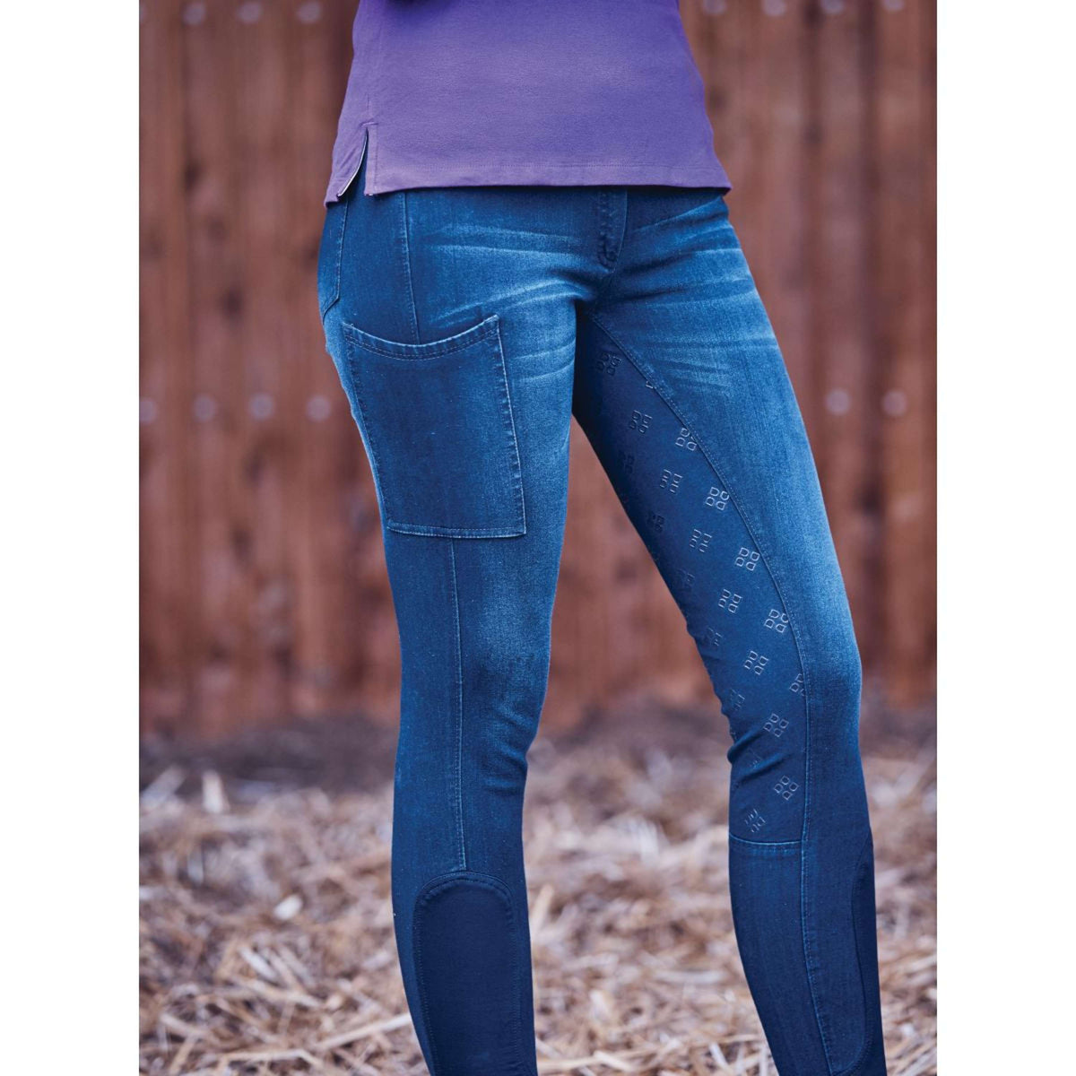 Dublin Reithose Shona Full Grip Denim Print Silikon Hellblau Denim