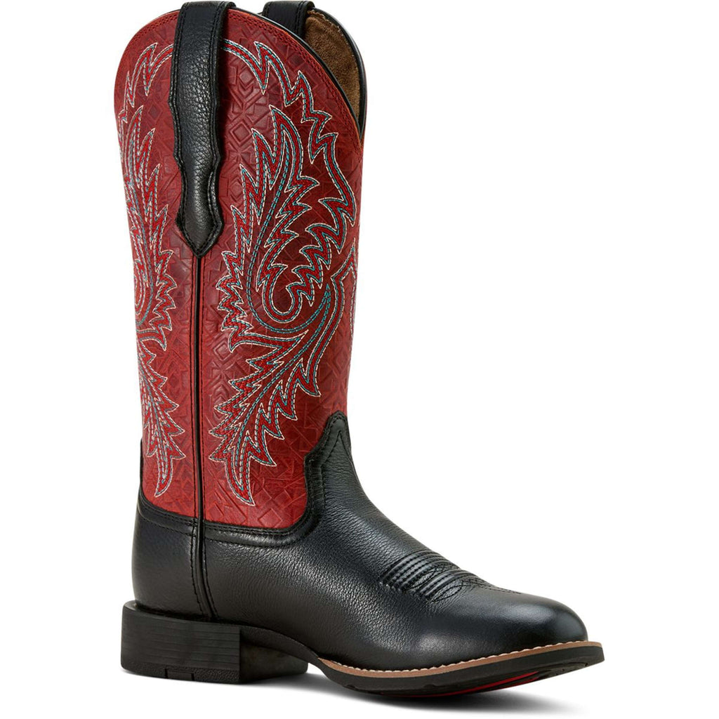 Ariat Westernstiefel Round Up Stretchfit Damen Black Deertan/Garnet Emboss