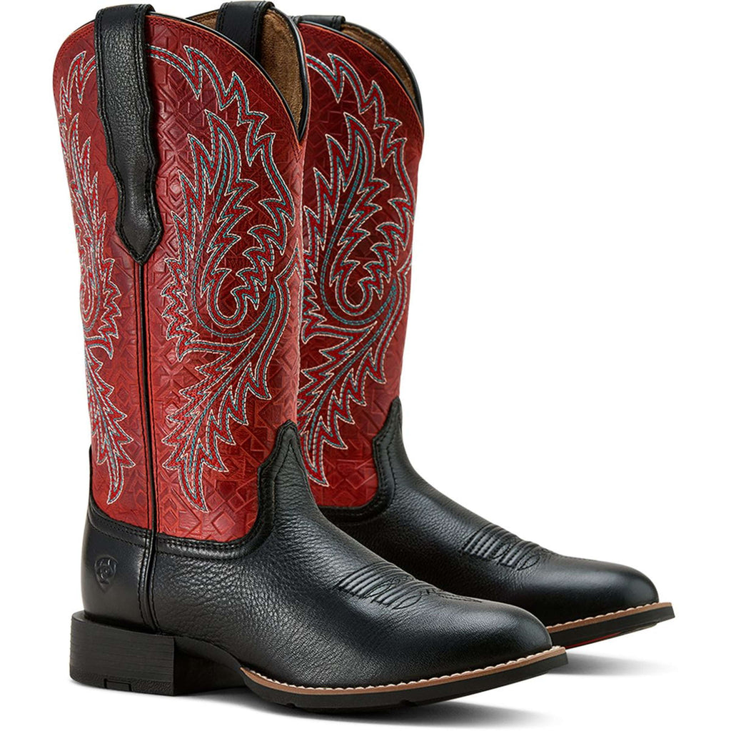 Ariat Westernstiefel Round Up Stretchfit Damen Black Deertan/Garnet Emboss