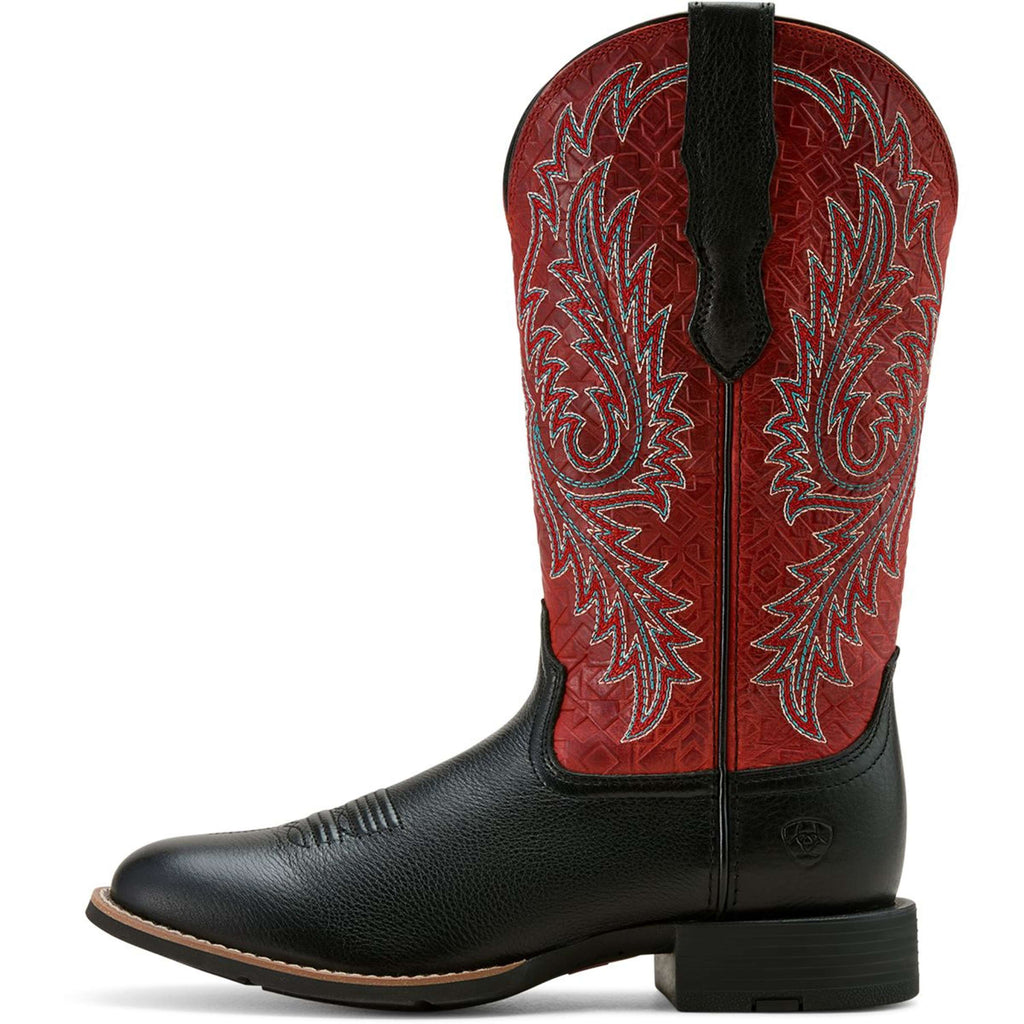 Ariat Westernstiefel Round Up Stretchfit Damen Black Deertan/Garnet Emboss
