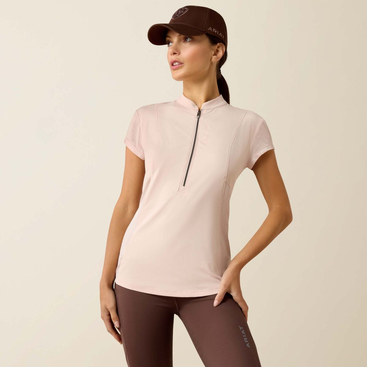 Ariat T-Shirt Breathe 1/2 Zip Damen Sepia Rose