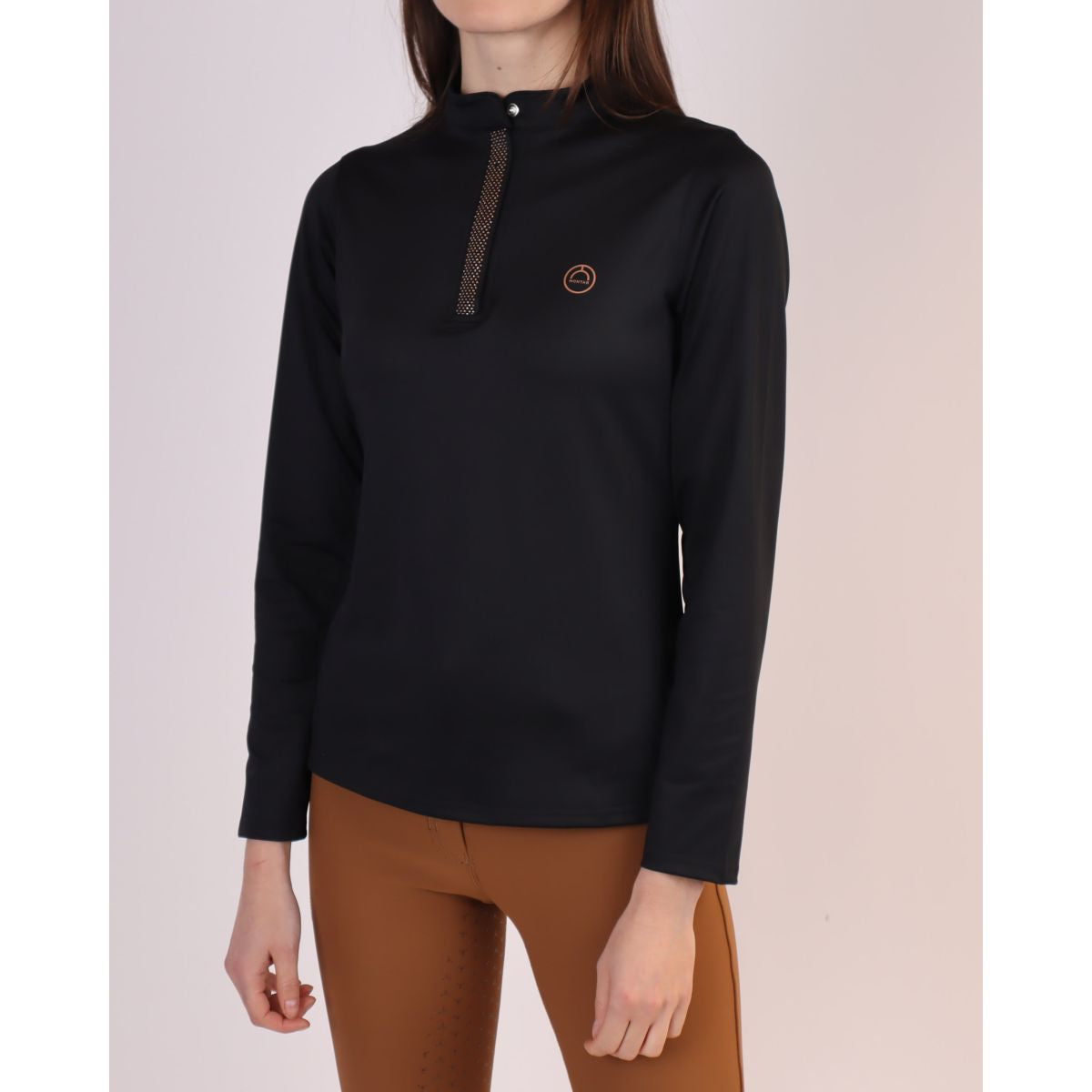 Montar Shirt Briella Rosegold Crystals LangeMouwen Schwarz