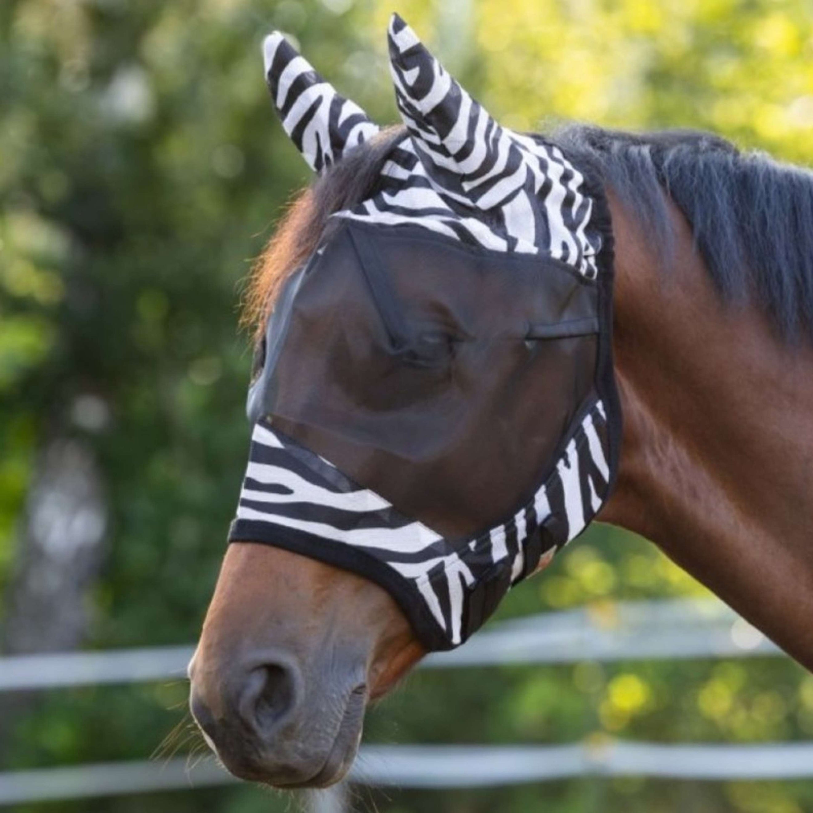 RugBe by Covalliero Fliegenmaske mit Ohrbedeckung Schwarz Zebra RugBe by Covalliero Fliegenmaske mit Ohrbedeckung Schwarz Zebra