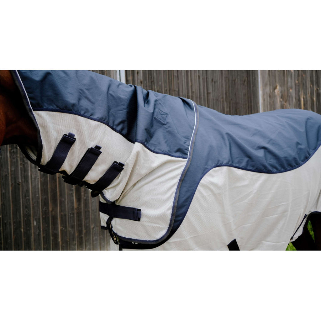 EQUITHÈME Fliegendecke TYREX Combofly 600D mit Halsteil Navy Blue/Grey