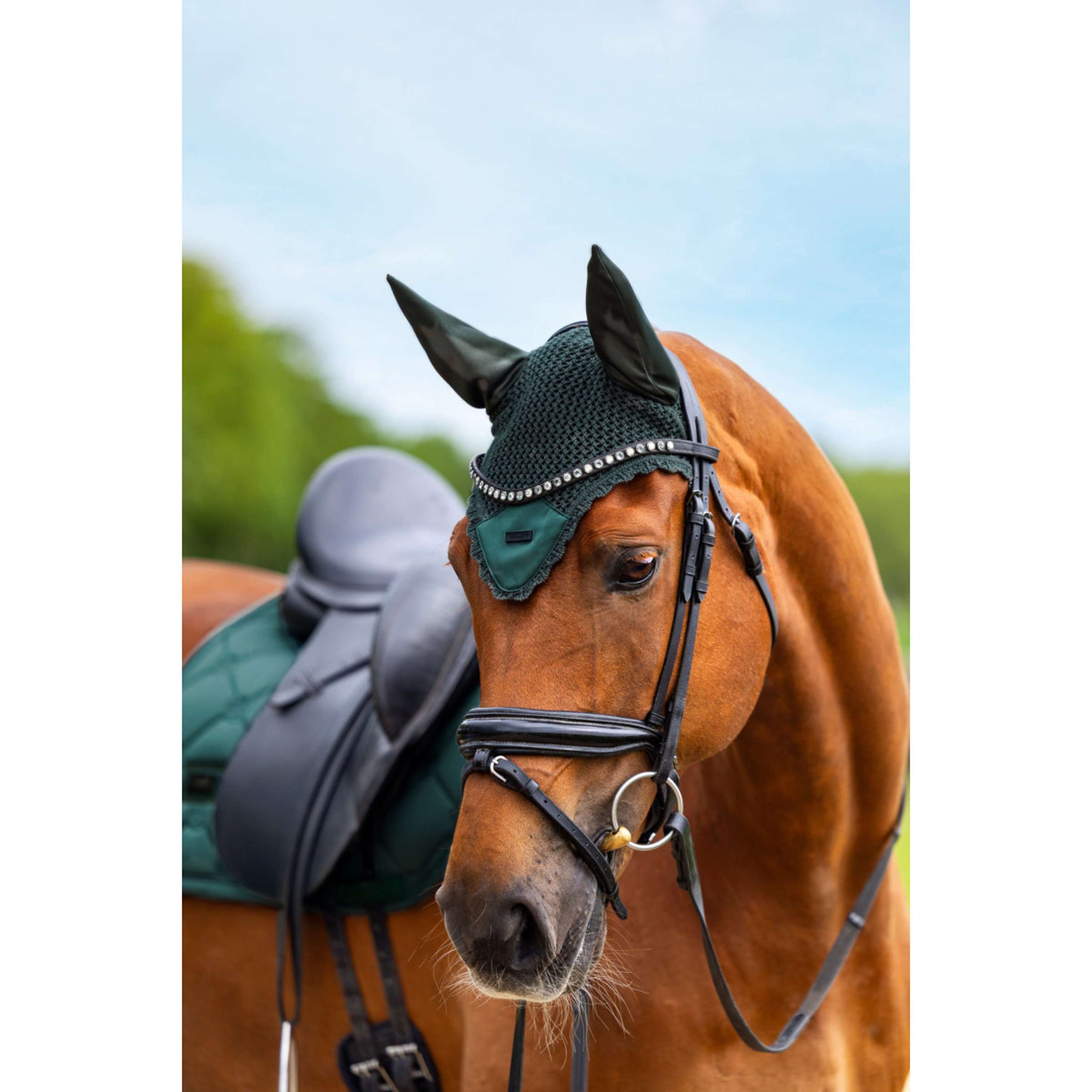 Equestrian Stockholm Fliegenhaube Satin Sycamore Green Equestrian Stockholm Fliegenhaube Satin Sycamore Green