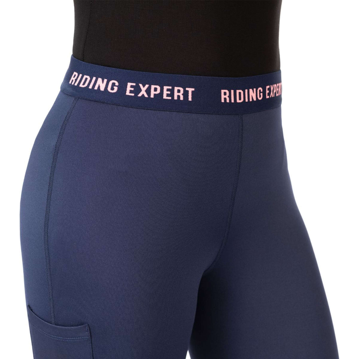 HKM Reitleggings Wien Knie Grip Dunkelblau/Neon Koralle