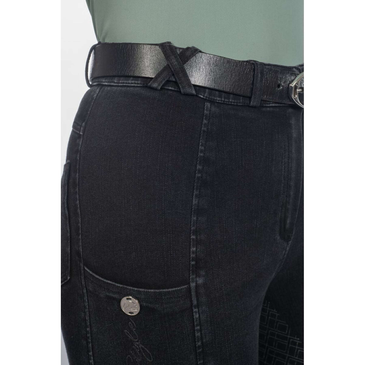 HKM Reithose Harbour Island Denim Full Grip Schwarz