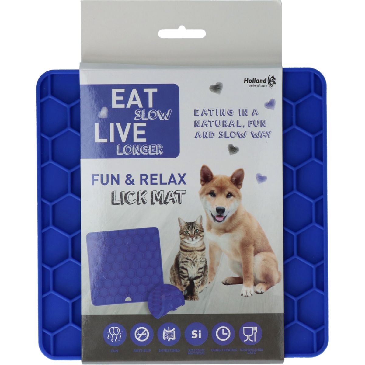 Eat Slow Live Longer Lick Mat Relax Blau