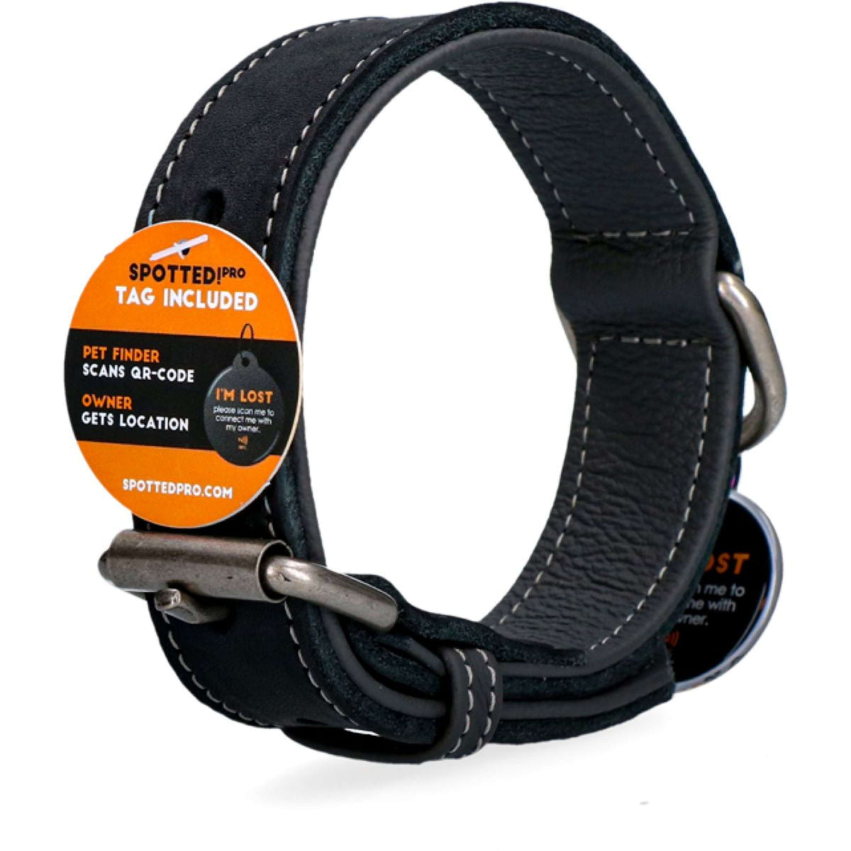 Spotted Pro! Hundehalsband Leder Schwarz