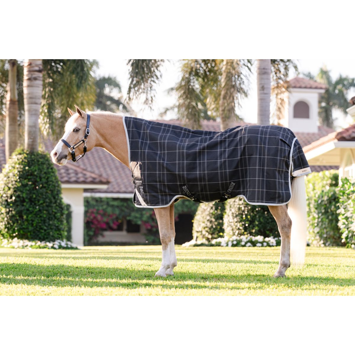 Rhino Wug Pony Turnout 250g Varilayer Black/Grey/White Check/Gray